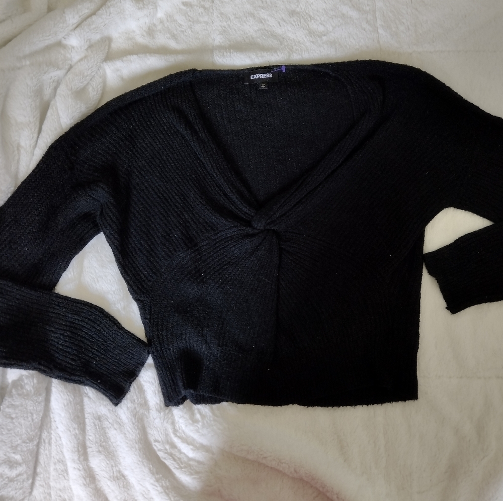 express black twist front v neck sweater